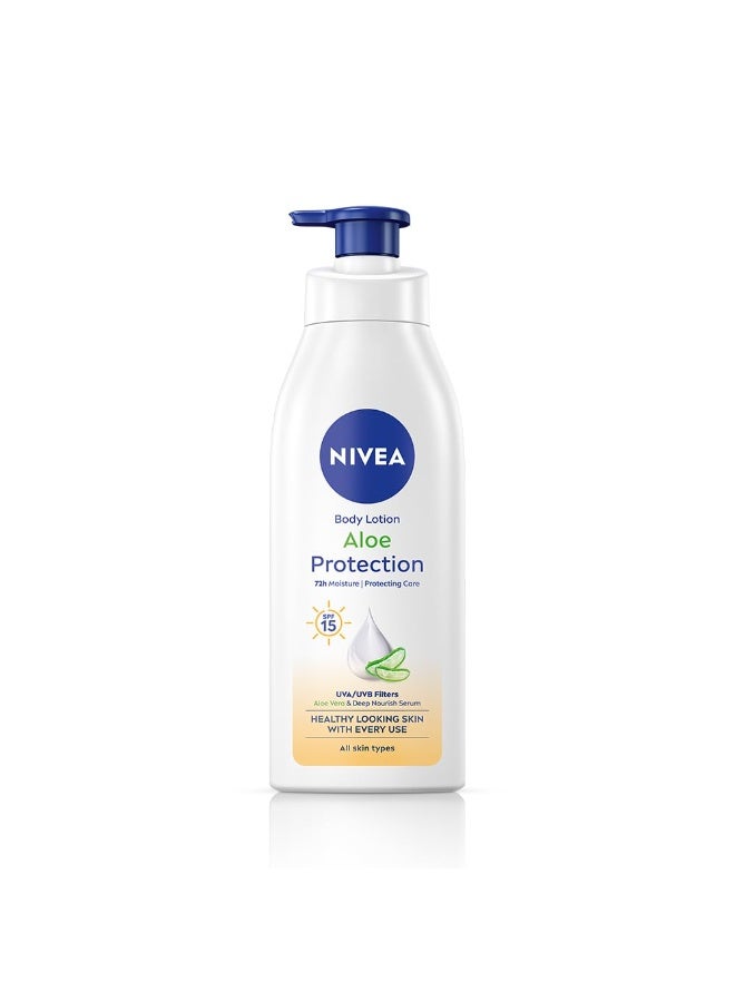 NIVEA Aloe Protection Body Lotion 400 ml | UVA UVB filters | 72H Moisturization| Aloe Vera Extracts | Dep Moisture Serum | Men and Women | All Skin Type - Image 1